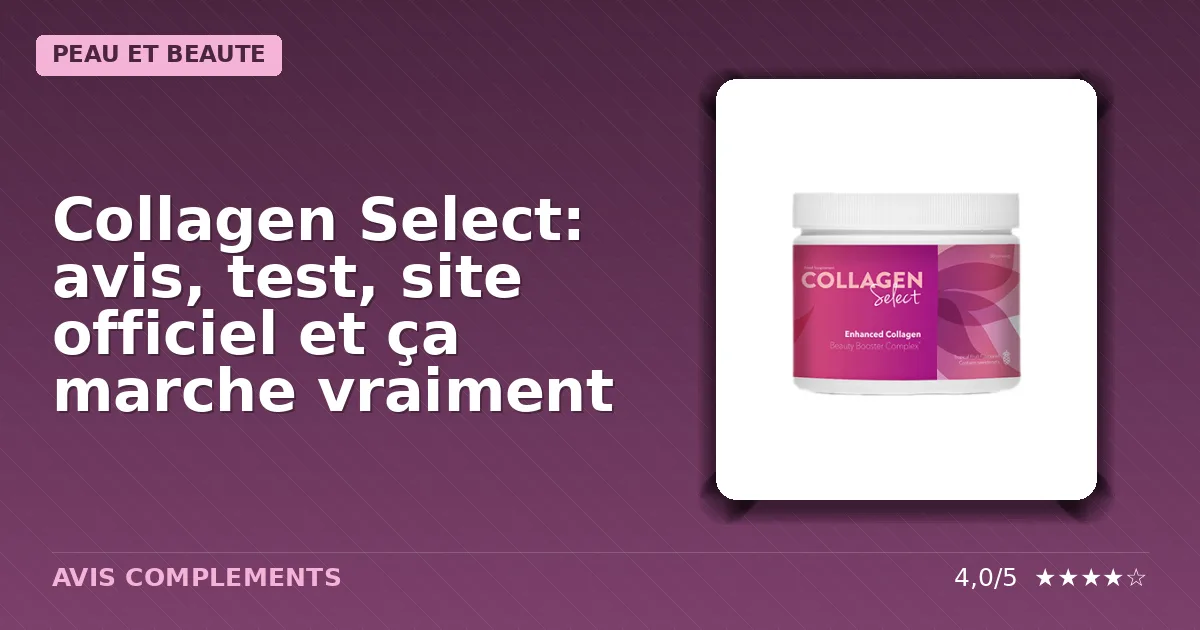 Packshot du pot du complément alimentaire Collagen Select avec étiquette colorée